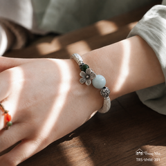 Vòng bạc mix ngọc Om mani padme hum VHM 391)