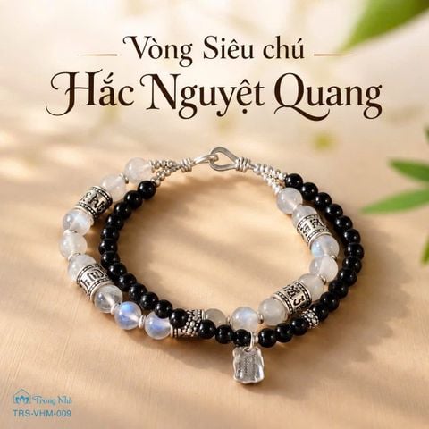 Vòng tay siêu chú Hắc nguyệt quang mix tourmaline charm Om mani padme hum ( TRS VHM 009 )