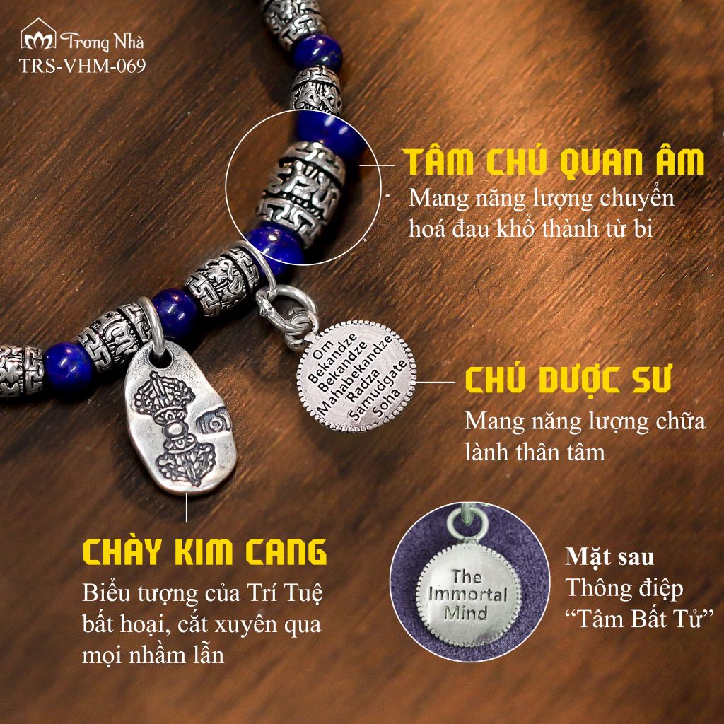 Vòng Dược Sư Siêu Chú - Lapis mix charm khắc chú dược sư