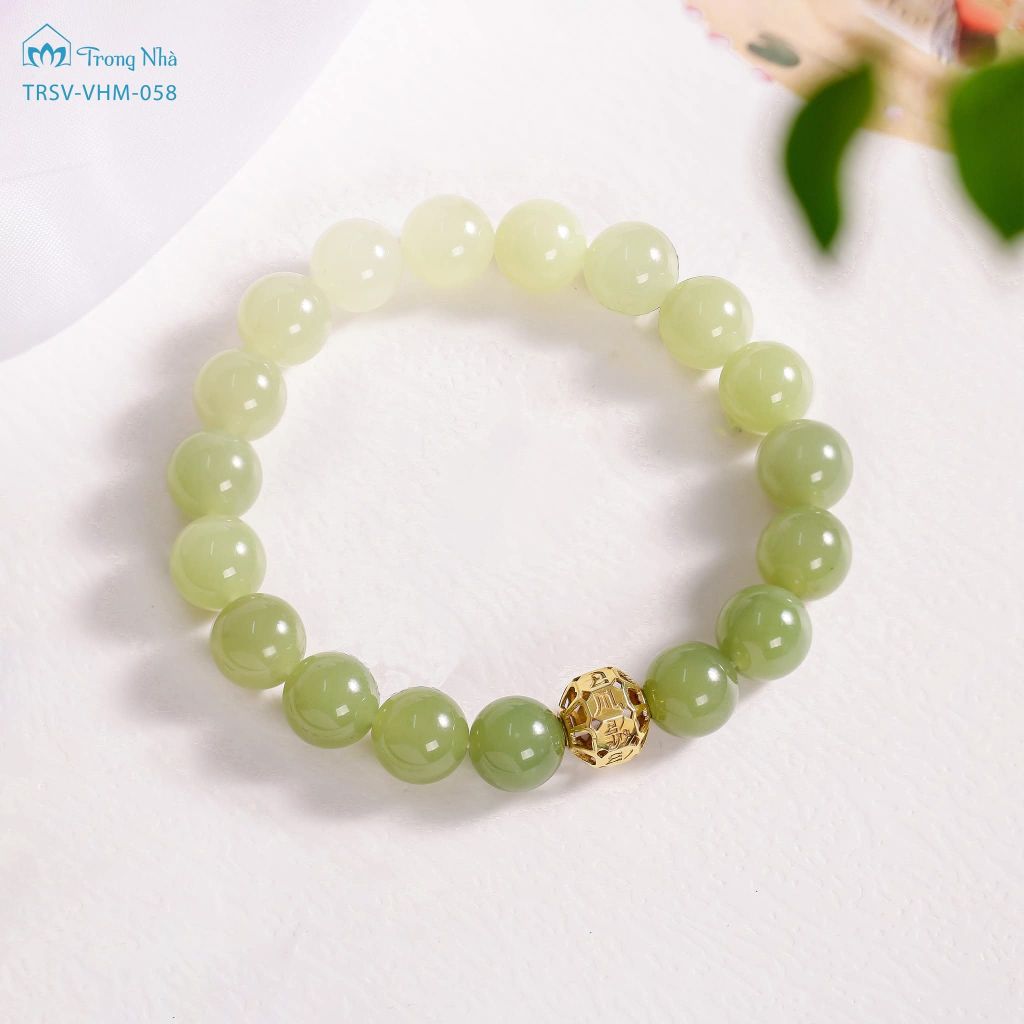 Vòng Ngọc hoà điền mix charm zambala vàng ( TRSV VHM 058 )