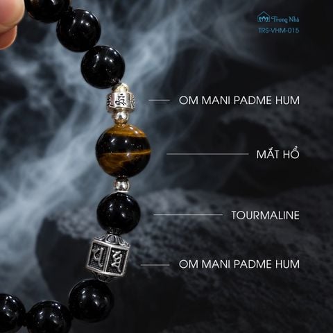 Vòng tourmaline đen mix Om mani padme hum