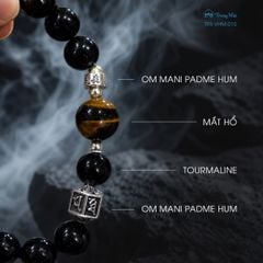 Vòng tourmaline đen mix Om mani padme hum