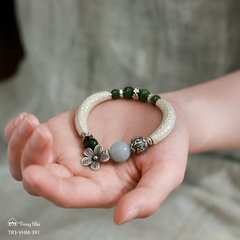 Vòng bạc mix ngọc Om mani padme hum VHM 391)