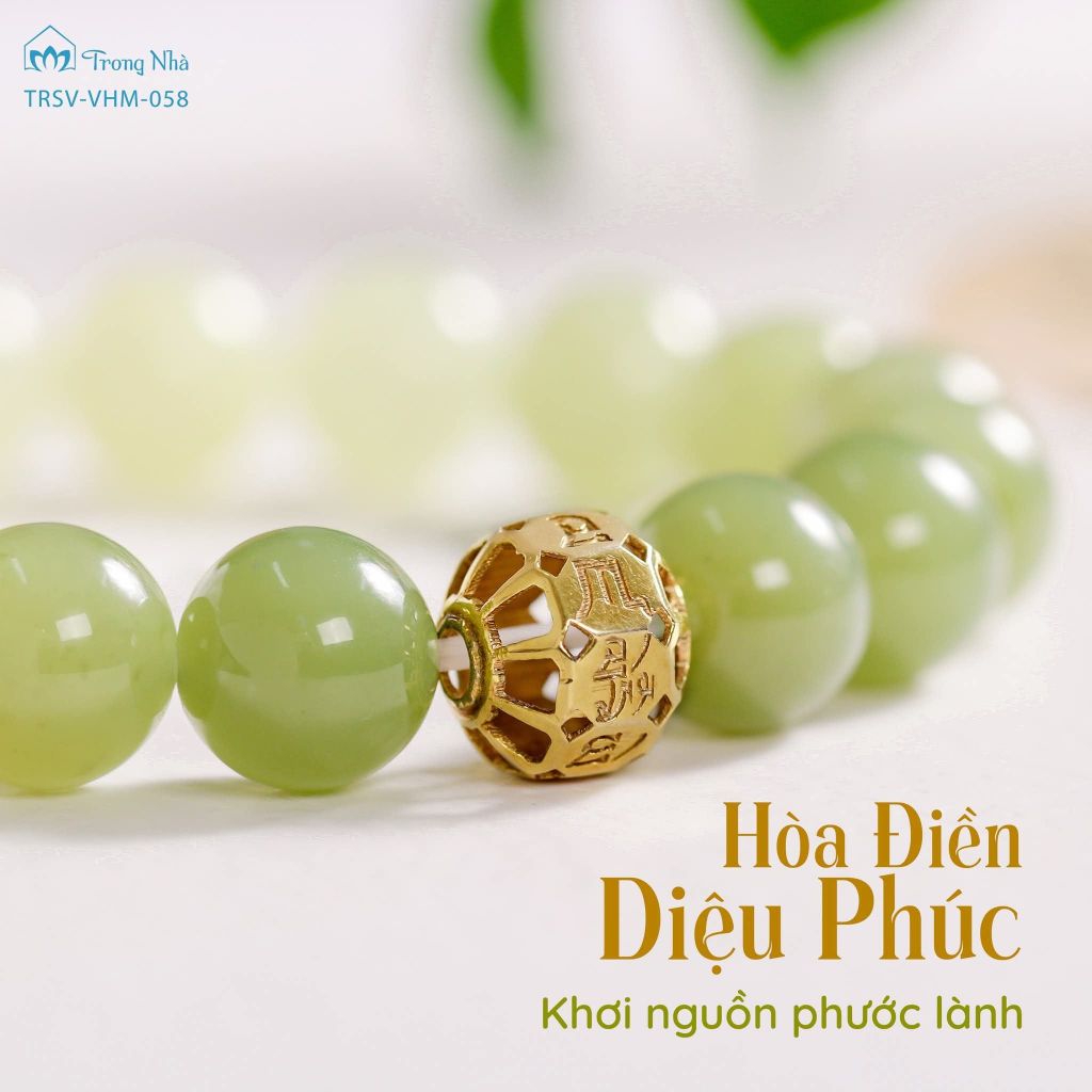 Vòng Ngọc hoà điền mix charm zambala vàng ( TRSV VHM 058 )