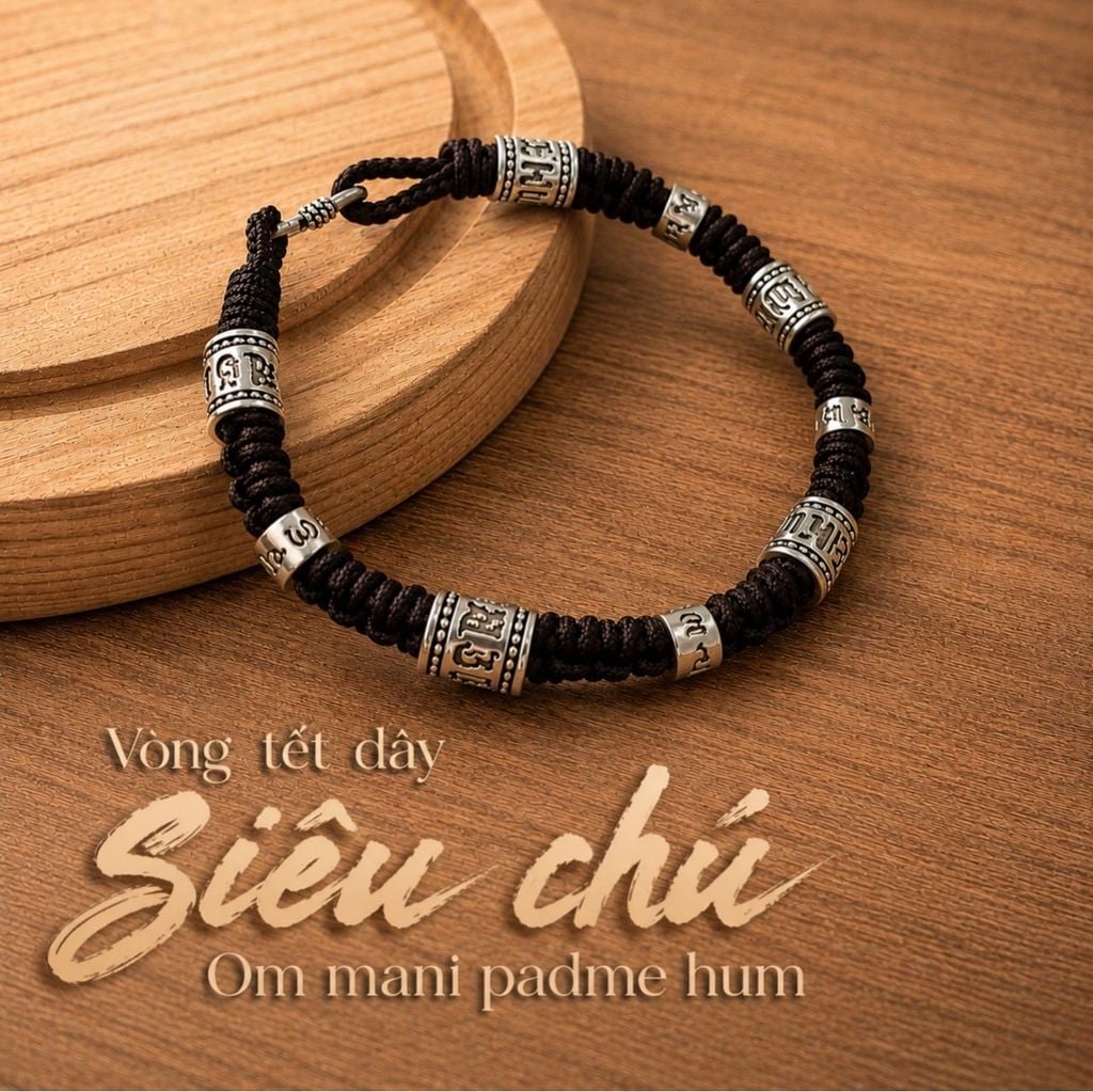Vòng tay tết dây siêu biến chú Om Mani Padme Hum ( VHM 502 )