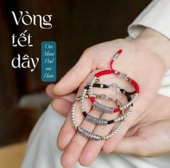 Vòng tết dây charm ống bạc khắc chú Om mani (3 ống) VHM 394
