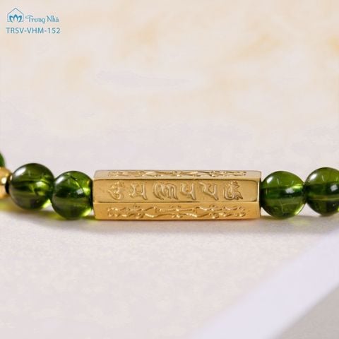 Vòng Diệu Tâm - đá Diopside cuốn 3 charm trụ Om Mani Padme Hum (  VHM 152)