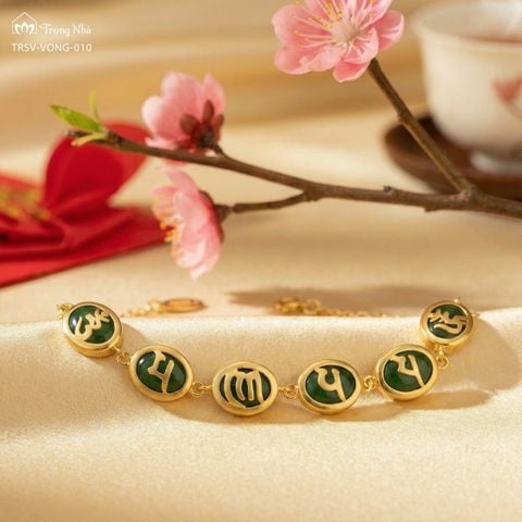 Lắc vàng Tĩnh Trong Động - Ngọc bích khắc Om mani padme hum ( VONG 010 )