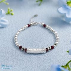 Lắc tay bi bạc mix charm Om mani padme hum ( VHM 521)