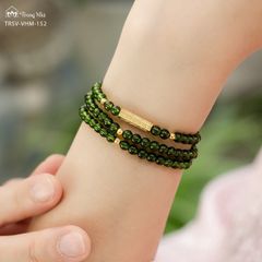 Vòng Diệu Tâm - đá Diopside cuốn 3 charm trụ Om Mani Padme Hum (  VHM 152)