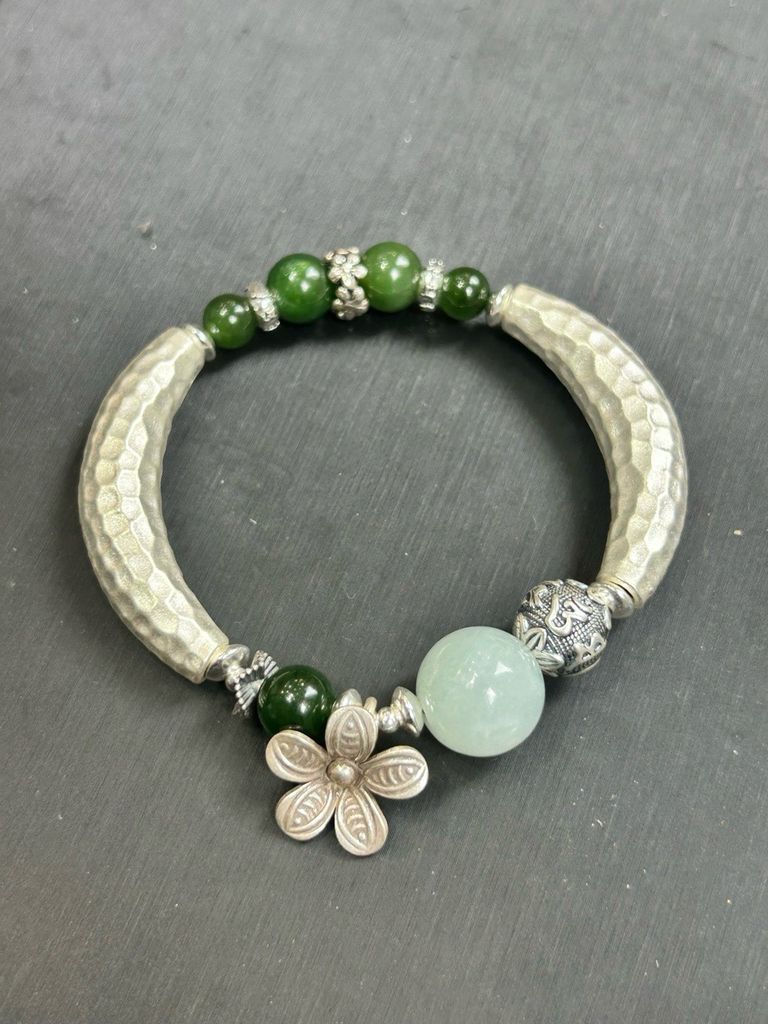 Vòng bạc mix ngọc Om mani padme hum VHM 391)