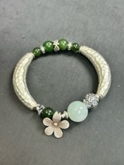 Vòng bạc mix ngọc Om mani padme hum VHM 391)