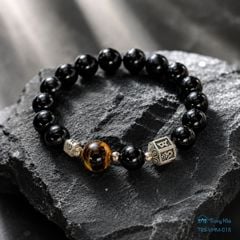 Vòng tourmaline đen mix Om mani padme hum