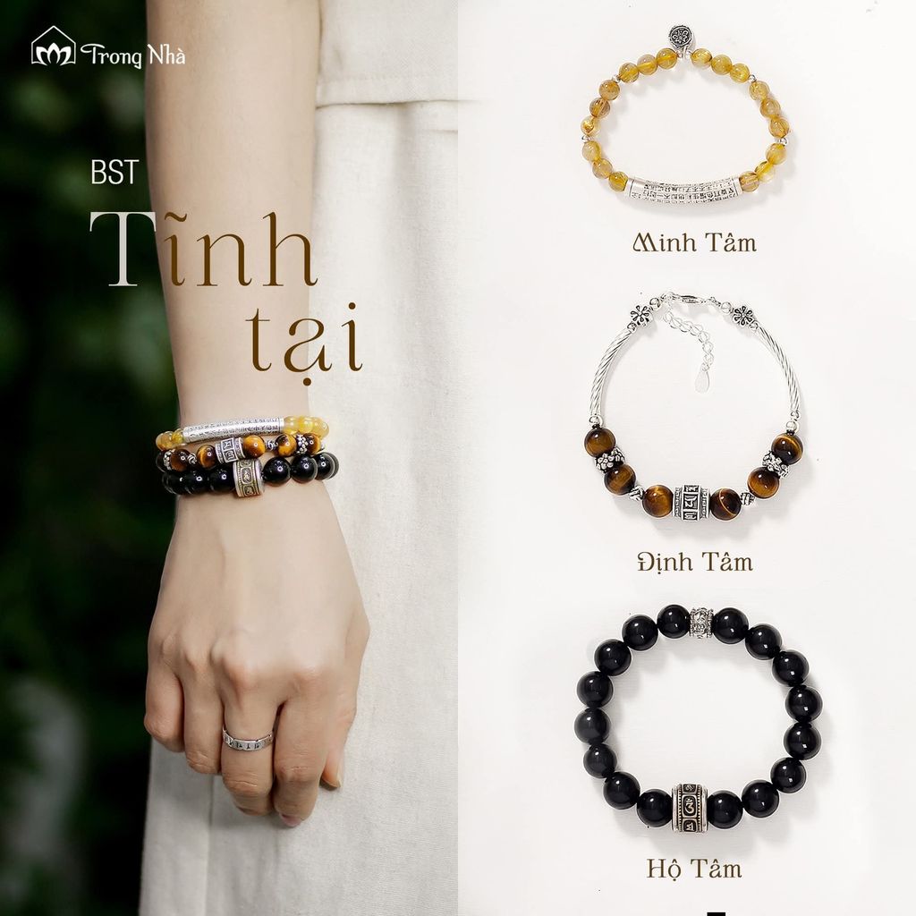 Vòng Thạch anh tóc vàng charm Bát nhã tâm kinh ( TRS VHM 005 )