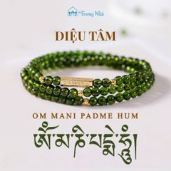 Vòng Diệu Tâm - đá Diopside cuốn 3 charm trụ Om Mani Padme Hum (  VHM 152)