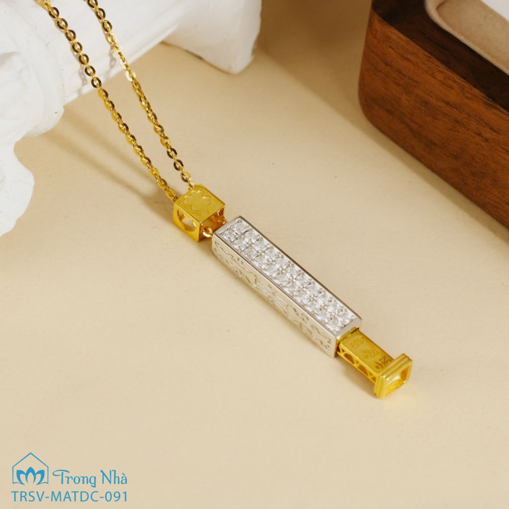 Mặt dây chuyền vàng Là Mình - đính đá khắc chú Zambala (TRSV MATDC 091)