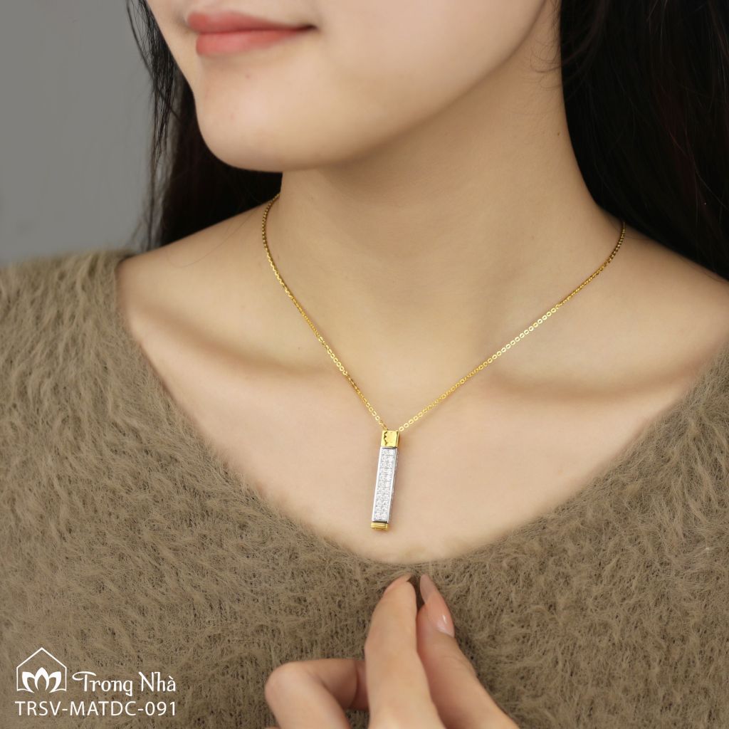 Mặt dây chuyền vàng Là Mình - đính đá khắc chú Zambala (TRSV MATDC 091)