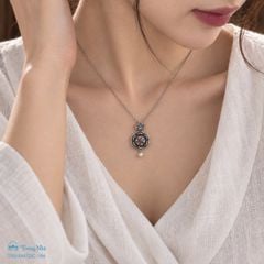 Mặt dây chuyền bạc hoa sen xoay khắc Om mani padme hum  (TRS MATDC 194)