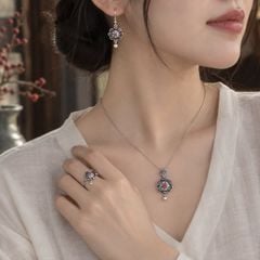 Mặt dây chuyền bạc hoa sen xoay khắc Om mani padme hum  (TRS MATDC 194)