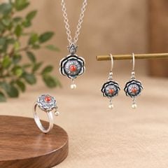 Mặt dây chuyền bạc hoa sen xoay khắc Om mani padme hum  (TRS MATDC 194)
