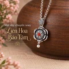 Mặt dây chuyền bạc hoa sen xoay khắc Om mani padme hum  (TRS MATDC 194)