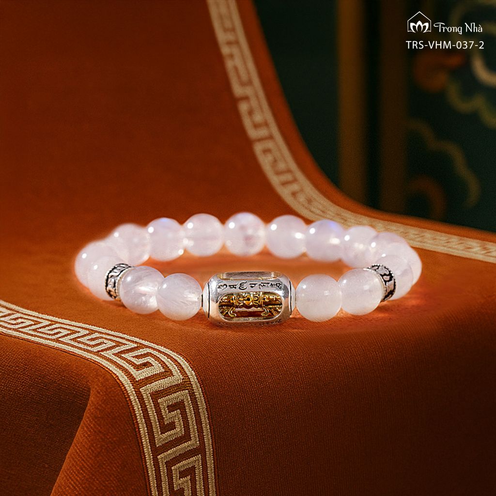 Vòng Kim cang hộ tâm - tourmaline đen mix chày kim cang khắc Om mani padme hum ( TRS VHM 037 )