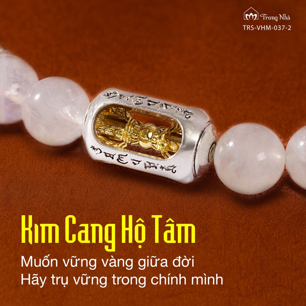 Vòng Kim cang hộ tâm - tourmaline đen mix chày kim cang khắc Om mani padme hum ( TRS VHM 037 )