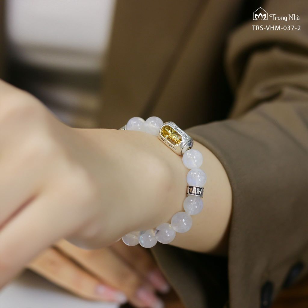 Vòng Kim cang hộ tâm - tourmaline đen mix chày kim cang khắc Om mani padme hum ( TRS VHM 037 )