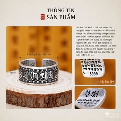 Nhẫn thần chú Om Mani Padme Hum Bát Nhã S925 (TRS NHAN 129)