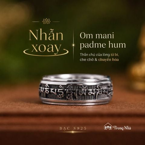 Nhẫn bạc xoay khắc chú Om Mani Padme Hum ( TRS NHAN 208 )