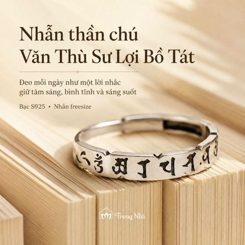 Nhẫn bạc khắc chú Văn Thù Sư Lợi (TRS  NHAN 156)