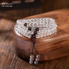 Tràng hạt Thạch anh trắng mix Tử đàn và charm Om Mani Padme Hum (TRS VHM 060 )