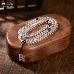 Tràng hạt Thạch anh trắng mix Tử đàn và charm Om Mani Padme Hum (TRS VHM 060 )