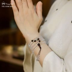 Tràng hạt Thạch anh trắng mix Tử đàn và charm Om Mani Padme Hum (TRS VHM 060 )