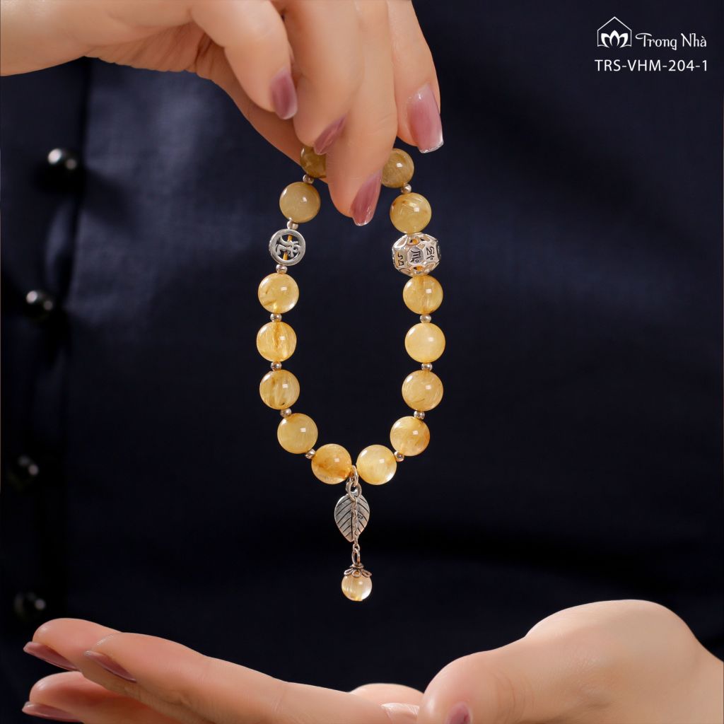 Vòng handmade Thạch Anh Tóc Vàng đá 8li mix charm bạc Zambala (TRS VHM 204 1)