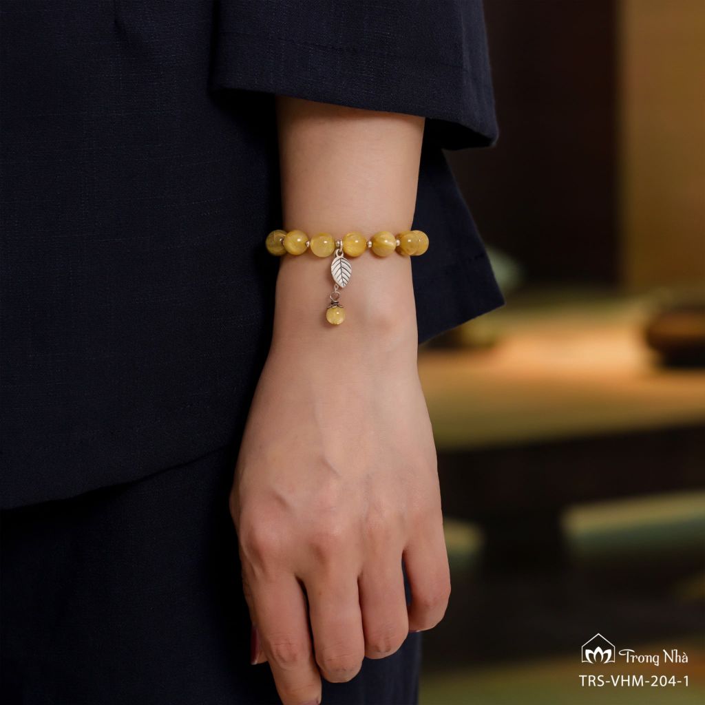 Vòng handmade Thạch Anh Tóc Vàng đá 8li mix charm bạc Zambala (TRS VHM 204 1)