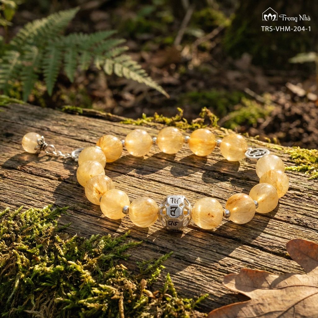 Vòng handmade Thạch Anh Tóc Vàng đá 8li mix charm bạc Zambala (TRS VHM 204 1)