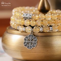 Vòng thạch anh tóc vàng cuốn 3 mix charm Om Mani Padme Hum (TRS VHM 324 2)