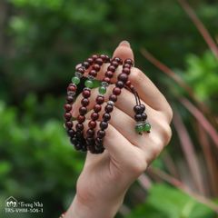 Tràng hạt niệm Phật Vương Mộc Tử Đàn, Tràng hạt tử đàn mix ngọc bích, charm om mani padme hum ( VHM 506 )