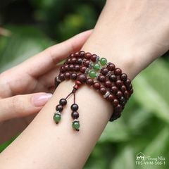 Tràng hạt niệm Phật Vương Mộc Tử Đàn, Tràng hạt tử đàn mix ngọc bích, charm om mani padme hum ( VHM 506 )