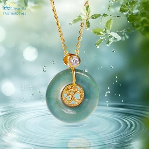 Mặt dây chuyền Bảo Phúc Đại An - Đồng điếu lam ngọc bọc chữ Om vàng ( TRSV MATDC 030 )