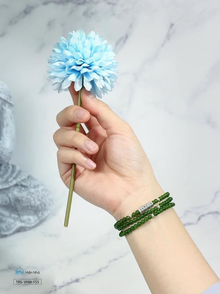 Vòng Diopside 4 li cuốn 3 mix trụ Om mani padme hum bạc-xh2 ( vhm 153)