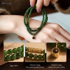 Vòng ngọc bích cuốn 3 charm phổ chiếu vàng ( TRSV VHM 005 )