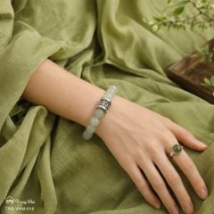 Vòng Ngọc hoà điền mix charm bạc Om mani ( TRS VHM 018 )