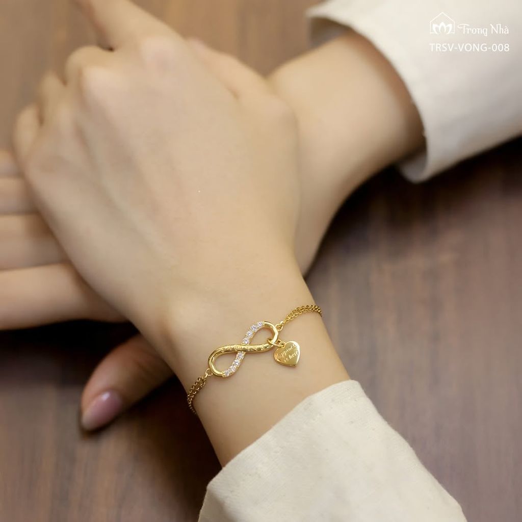 Lắc tay vàng Hạnh Phúc Luôn Ở Đây - charm vô cực om mani padme hum