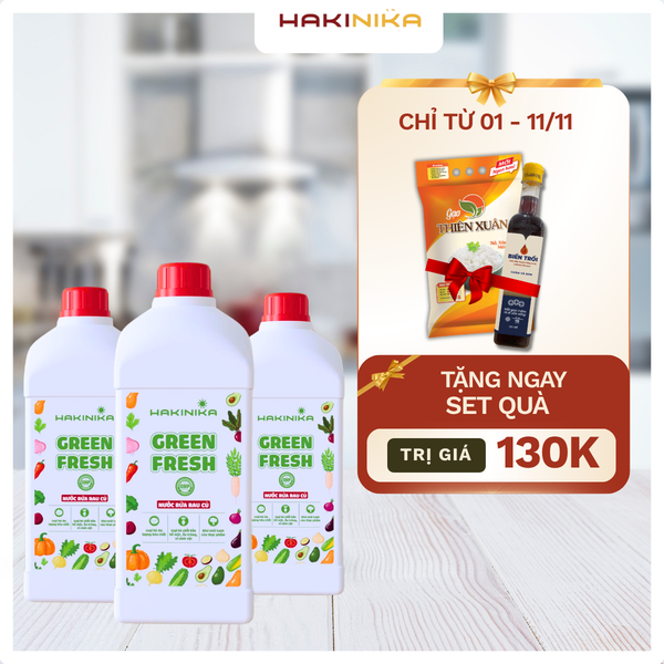  Combo 3 Nước Rửa Rau Củ, Nước Ngâm Rau, Nước Rửa Thực Phẩm GreenFresh Hakinika 1000ml – Loại dư lượng hóa chất, ấu trùng 