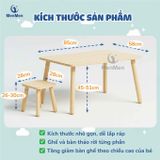  Bộ bàn ghế Montessori gỗ tự nhiên có cuộn giấy vẽ cho bé 3–6 tuổi 