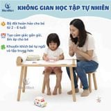  Bộ bàn ghế Montessori gỗ tự nhiên có cuộn giấy vẽ cho bé 3–6 tuổi 