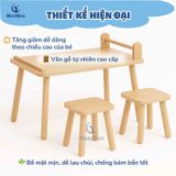  Bộ bàn ghế Montessori gỗ tự nhiên có cuộn giấy vẽ cho bé 3–6 tuổi 