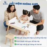  Bộ bàn ghế Montessori gỗ tự nhiên có cuộn giấy vẽ cho bé 3–6 tuổi 
